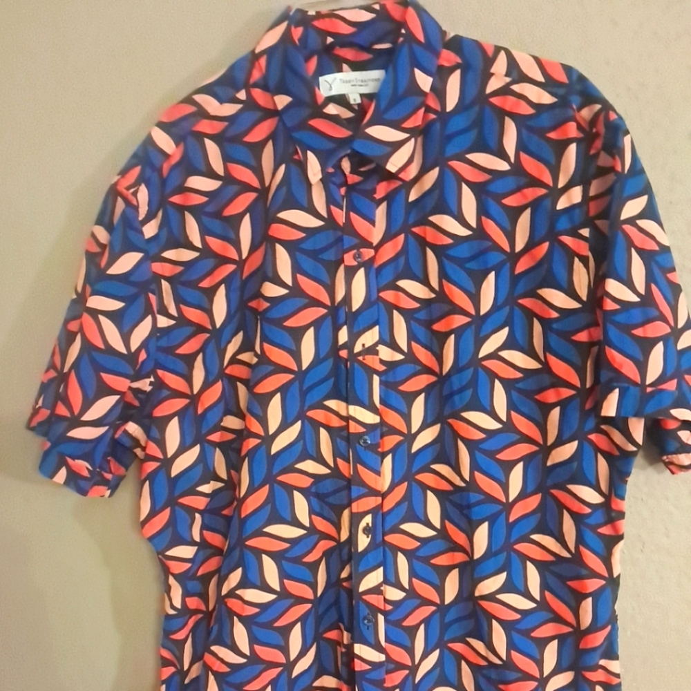 Teddy Strartford Sz 6/ XXL Zip Fit Blue and Red Patterned Men's Shirt